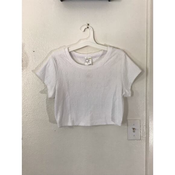Aerie Offline NWT smiley face print white terry cloth crop top - Picture 2 of 5